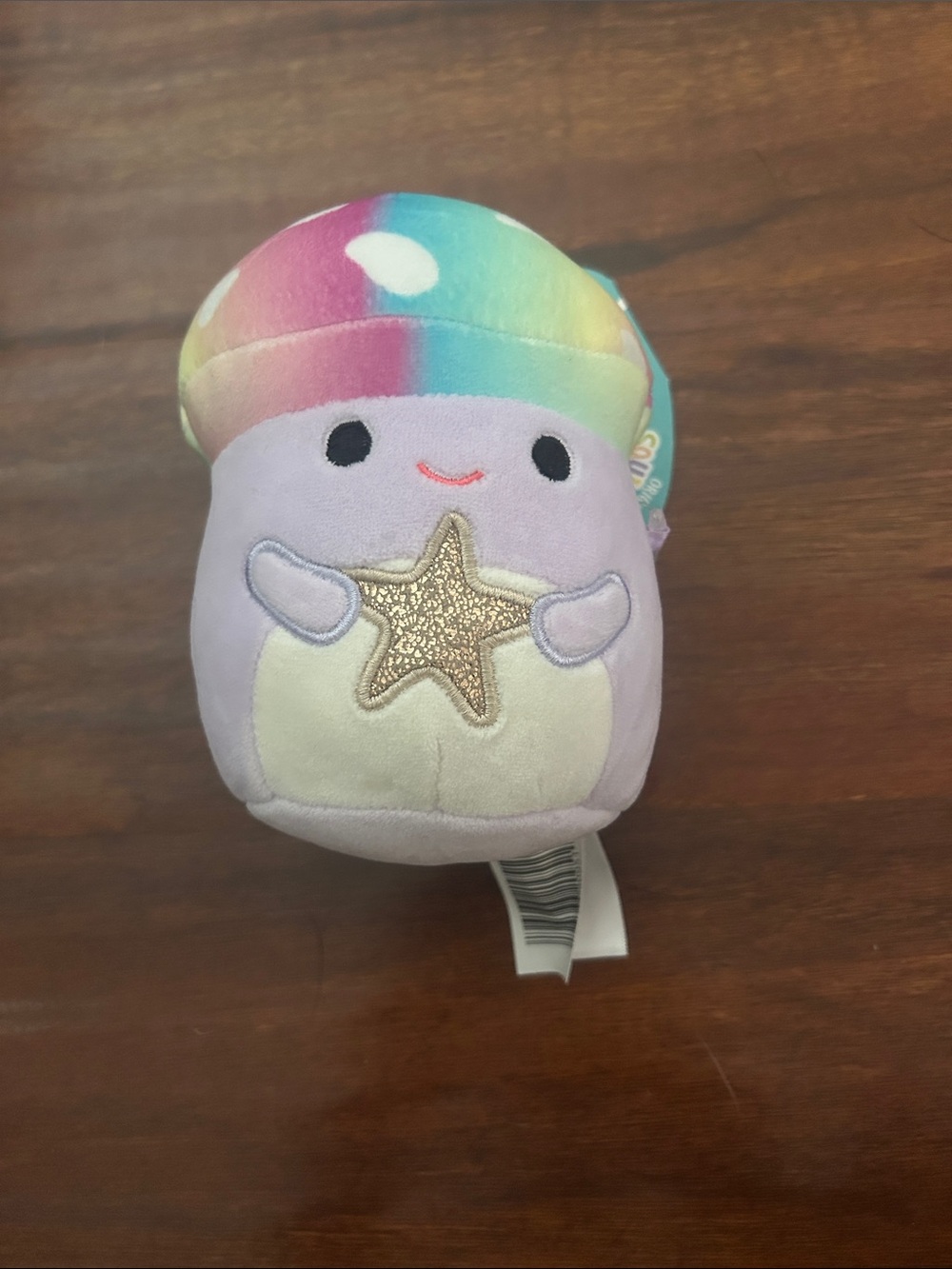 Squishmallows Pastel Rainbow Mushroom with Gold Starfish